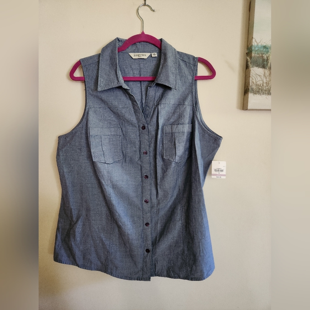 St Johns Bay Chambray Sleeveless Top 1X NWT